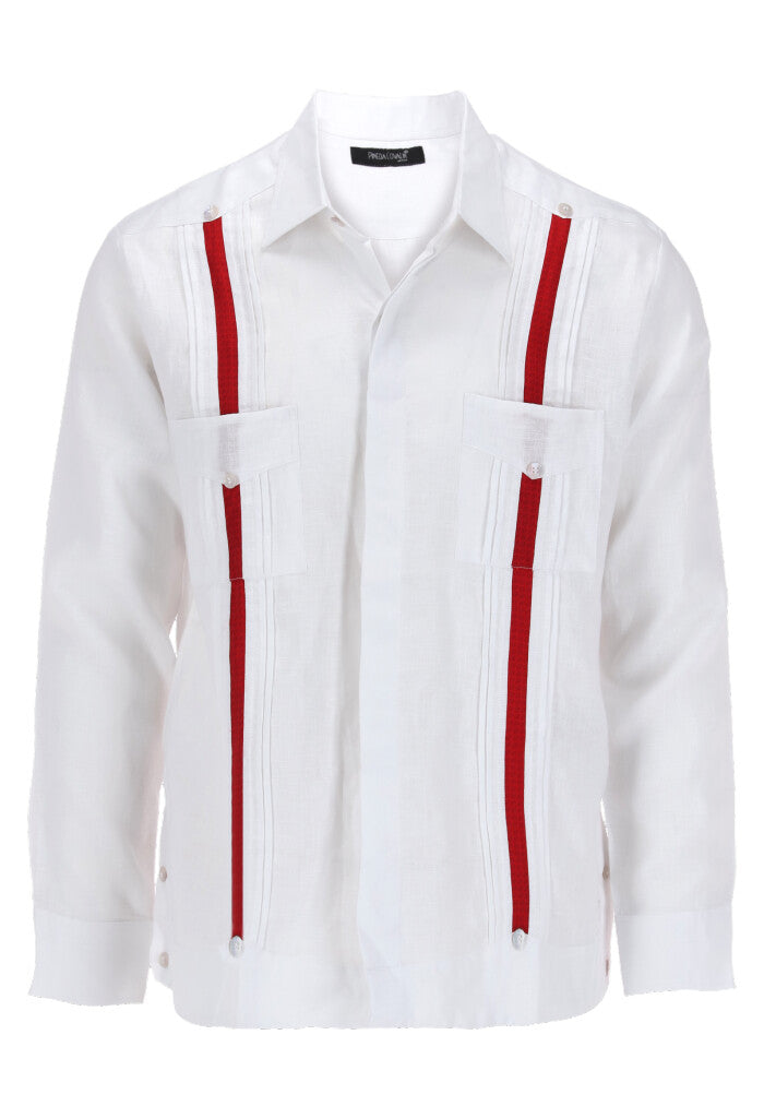 Guayabera con Franjas Campos Rojo